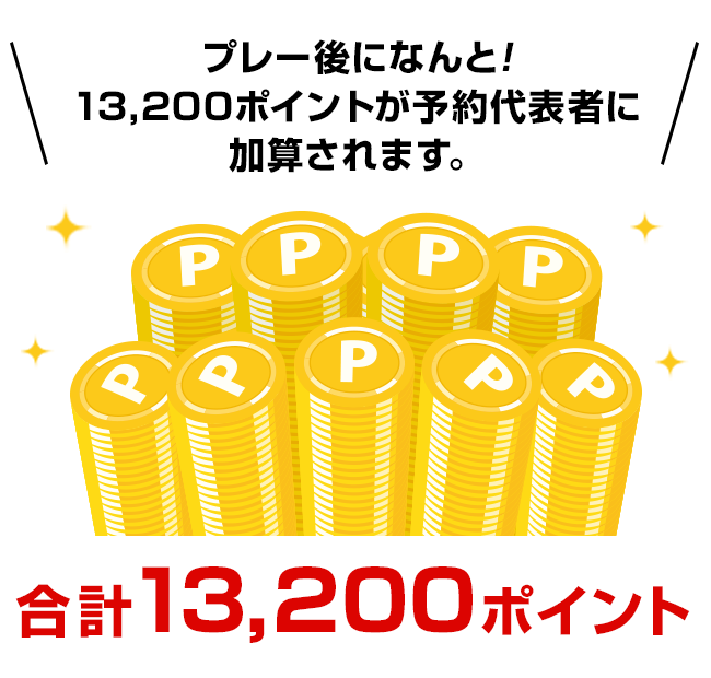 プレー後になんと!13,200ポイントが予約代表者に加算されます。