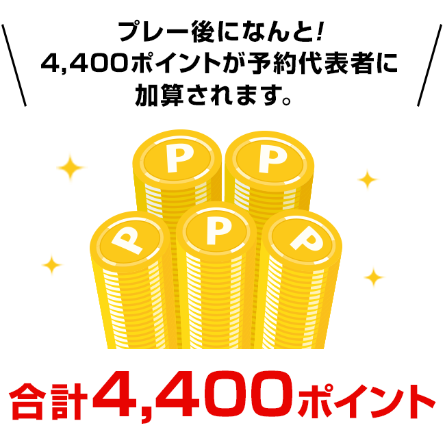 プレー後になんと!4,400ポイントが予約代表者に加算されます。